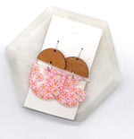 Pink Daisy Acrylic and Wood Deco Earrings