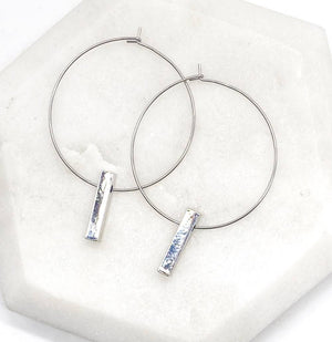 Silver Bar Hoop Earrings