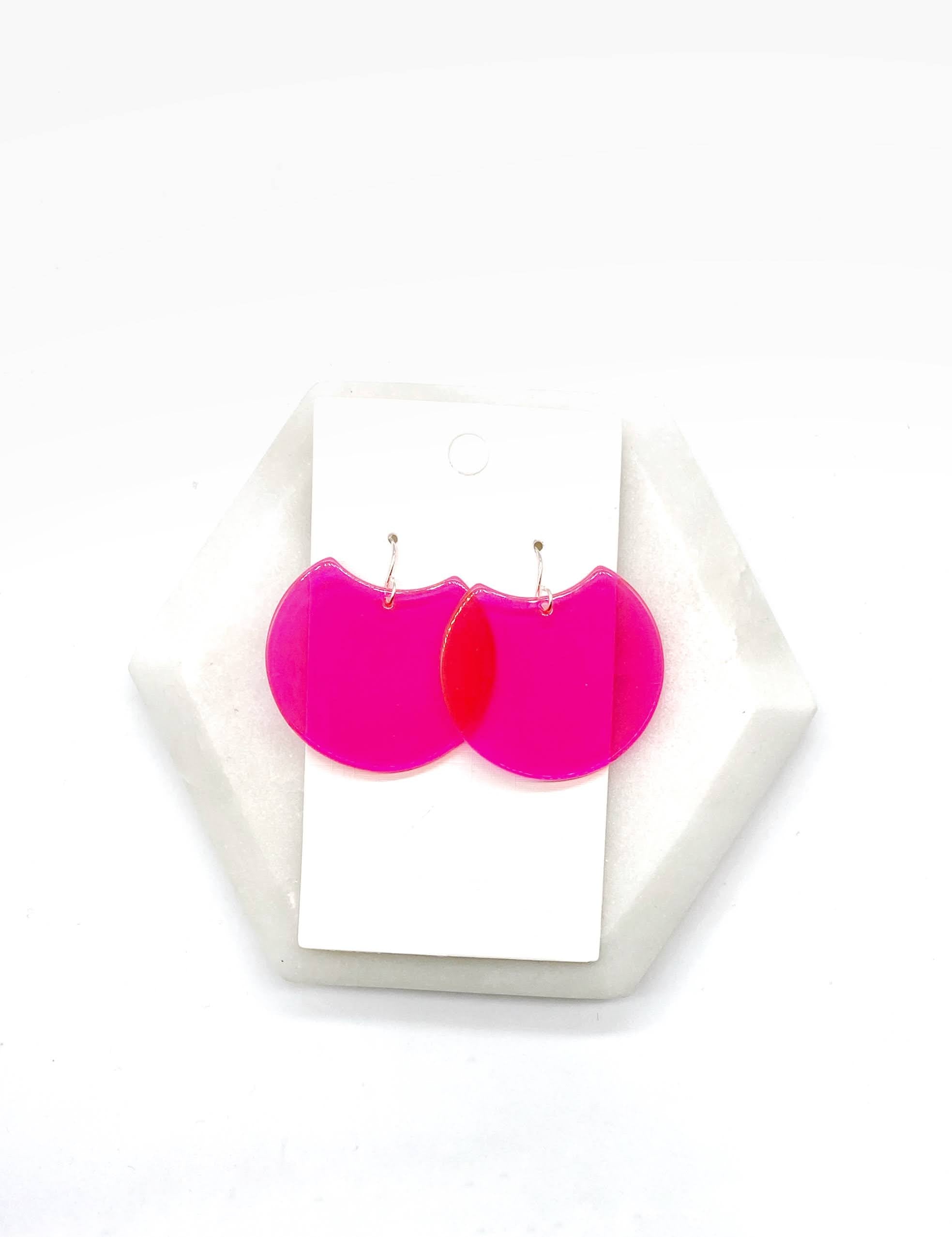 Neon Pink Crescent Acrylic Earrings