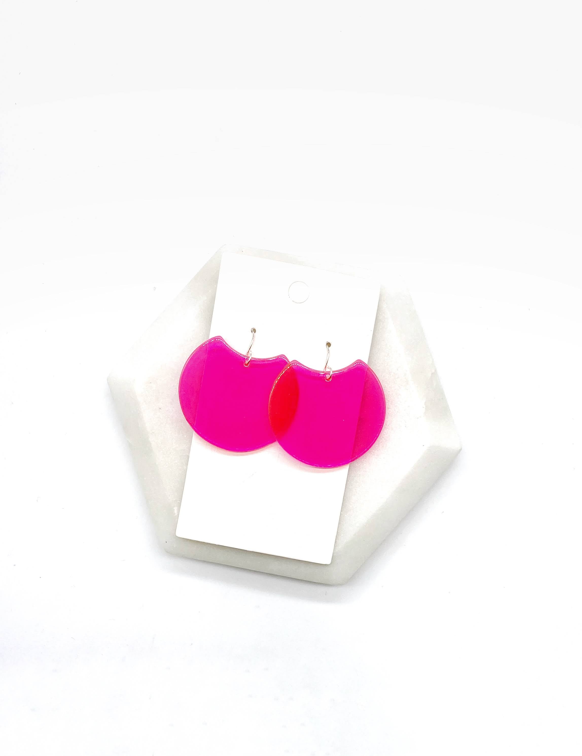 Neon Pink Crescent Acrylic Earrings