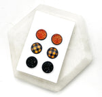Orange Buffalo Plaid Druzy Earring Trio