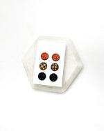 Orange Buffalo Plaid Druzy Earring Trio