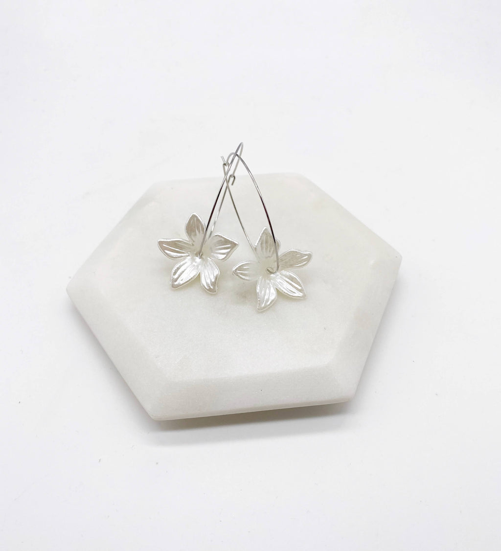 Silver Blossom Hoop Earrings