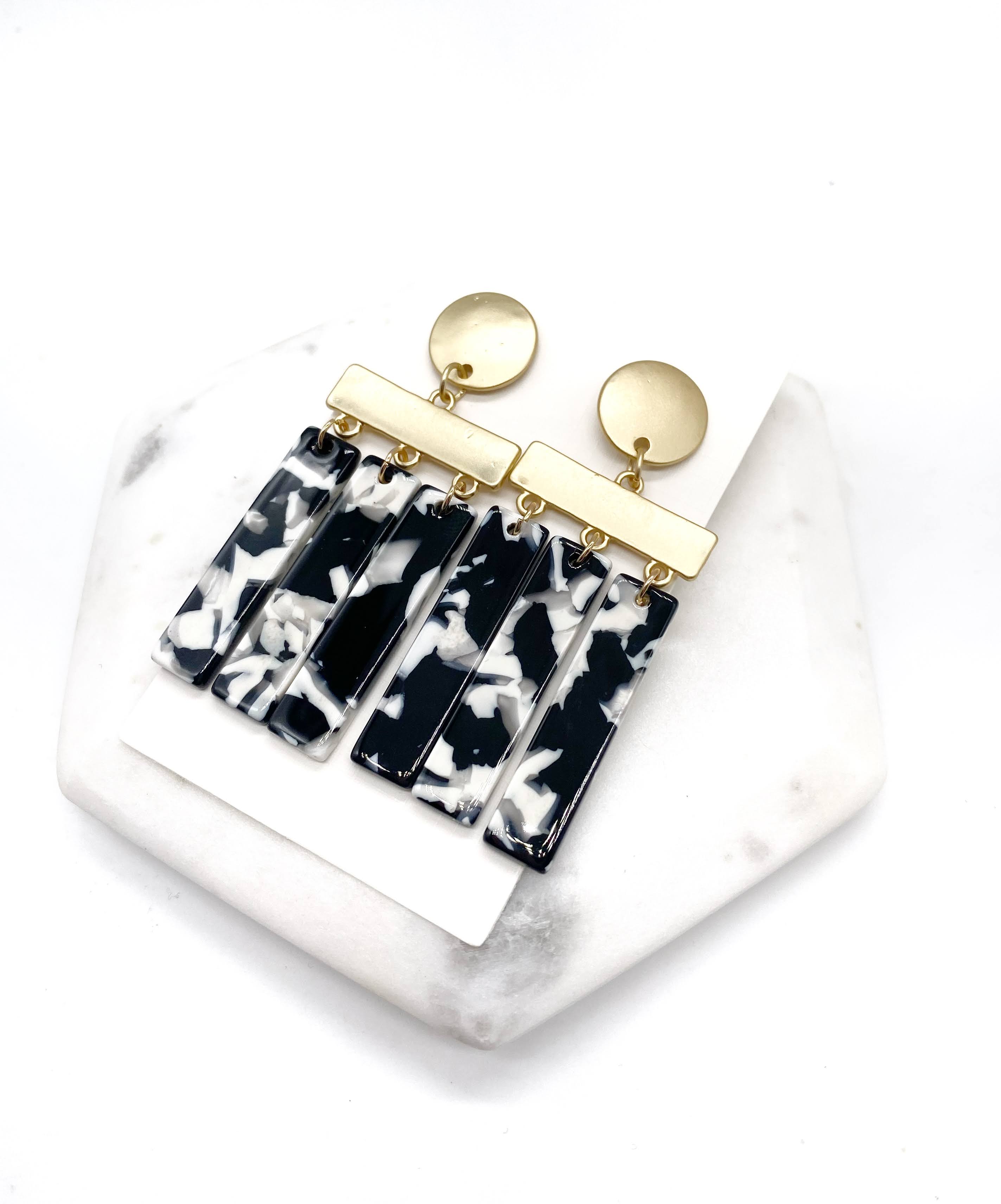 Black White Chandelier Dangle Acrylic Earrings