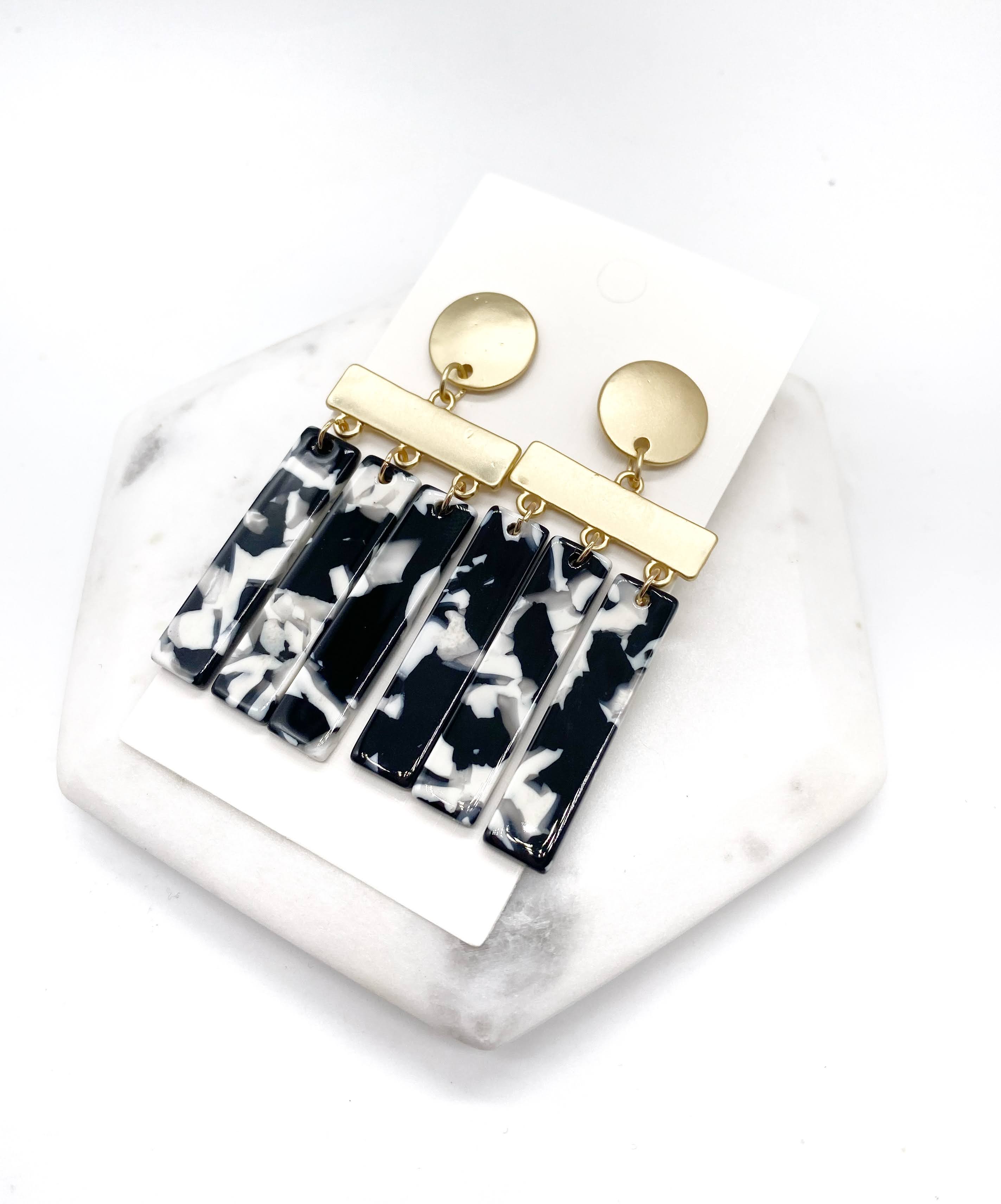 Black White Chandelier Dangle Acrylic Earrings