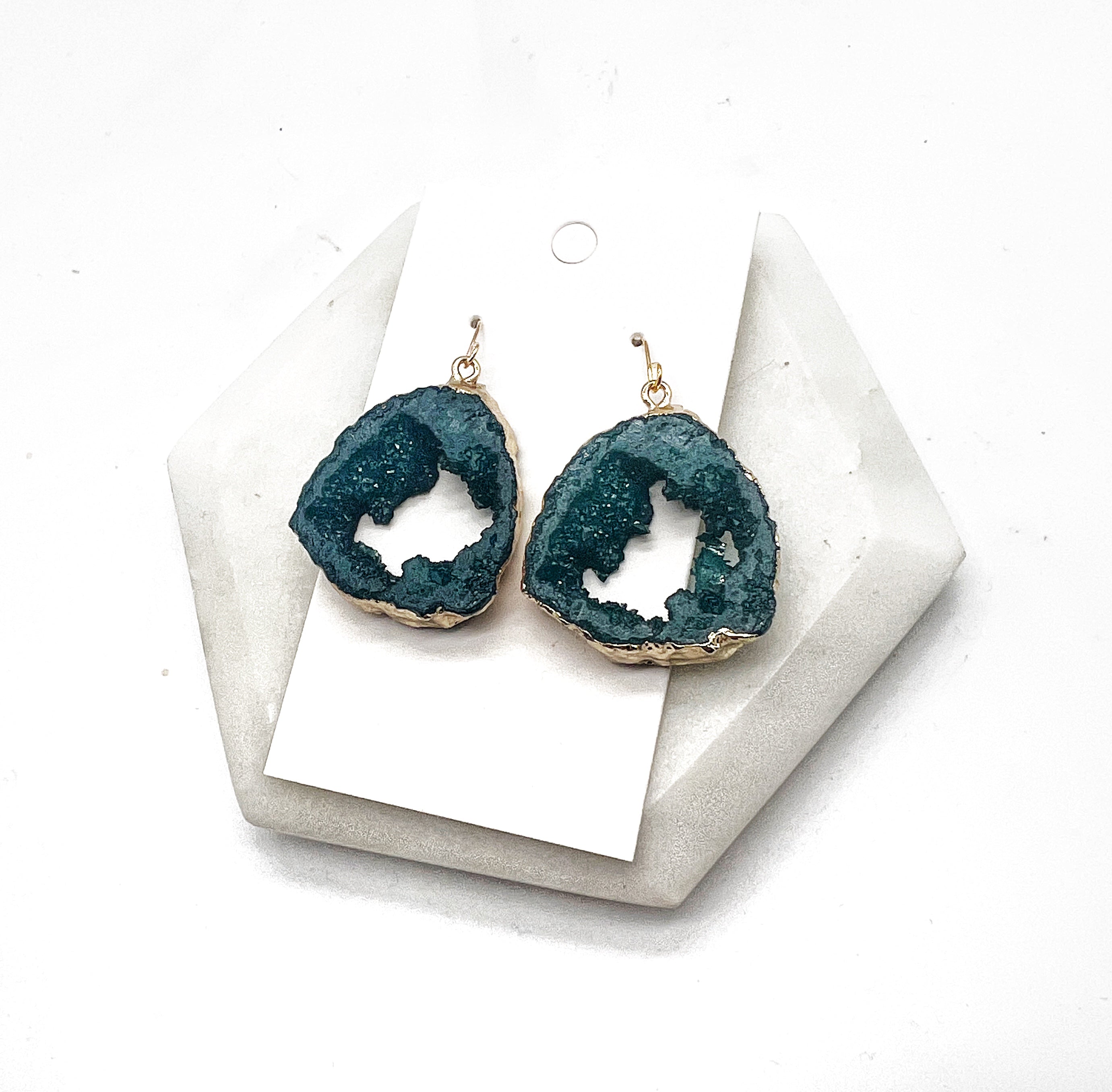 Hunter Green Agate Druzy Resin Slice