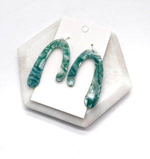Green Asymmetrical Acrylic Arch Earrings