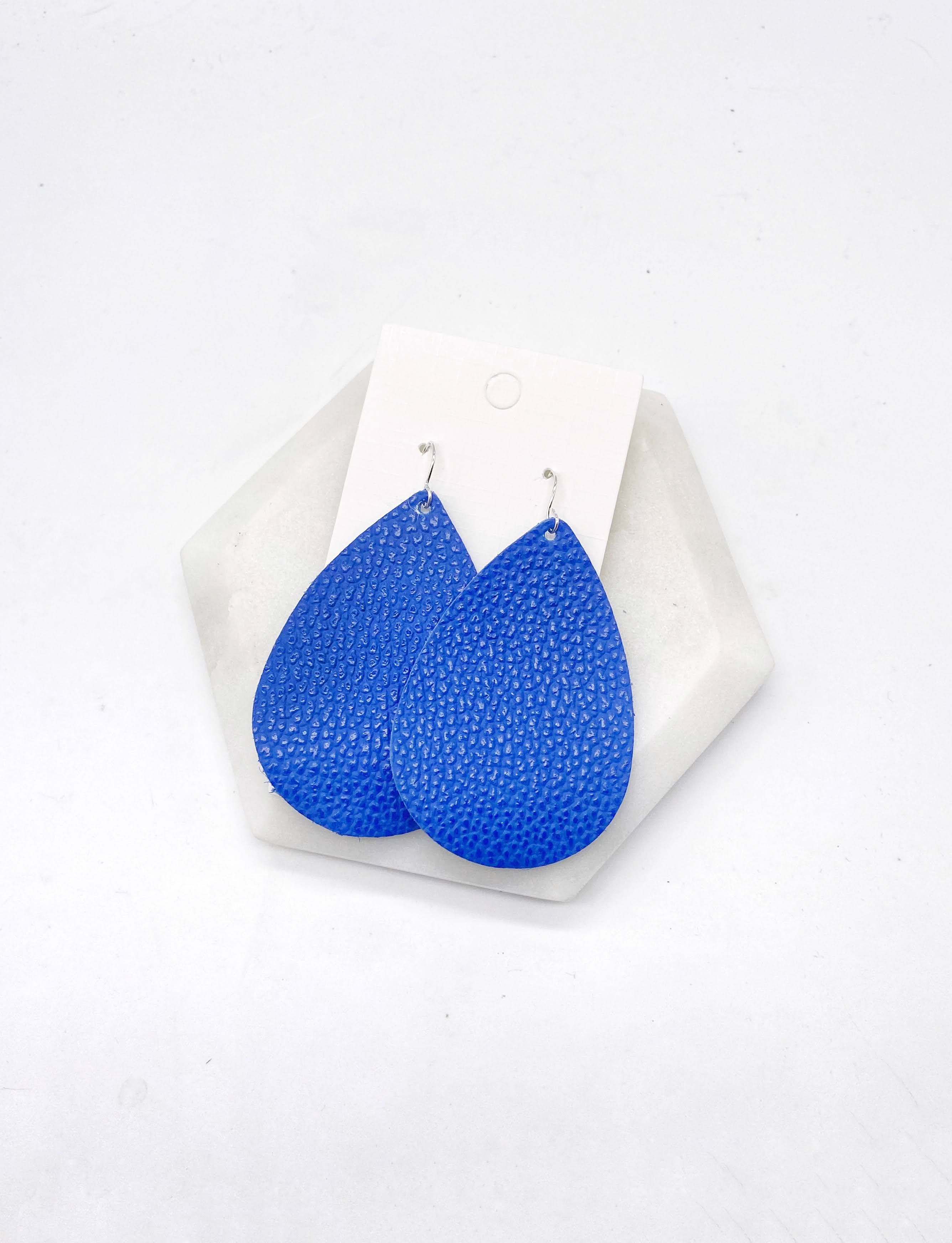 Royal Blue Teardrop Leather Earrings