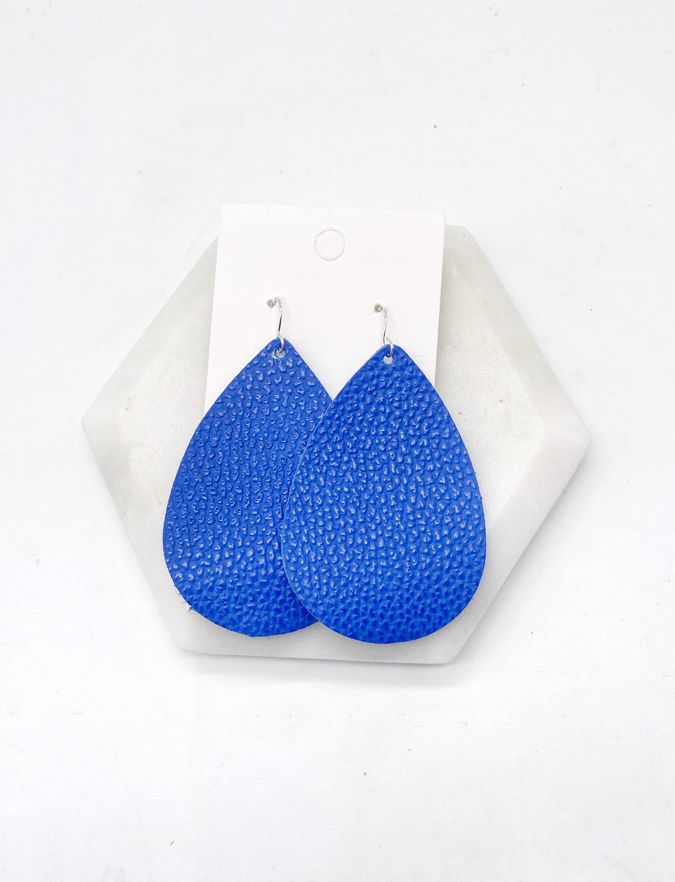 Royal Blue Teardrop Leather Earrings