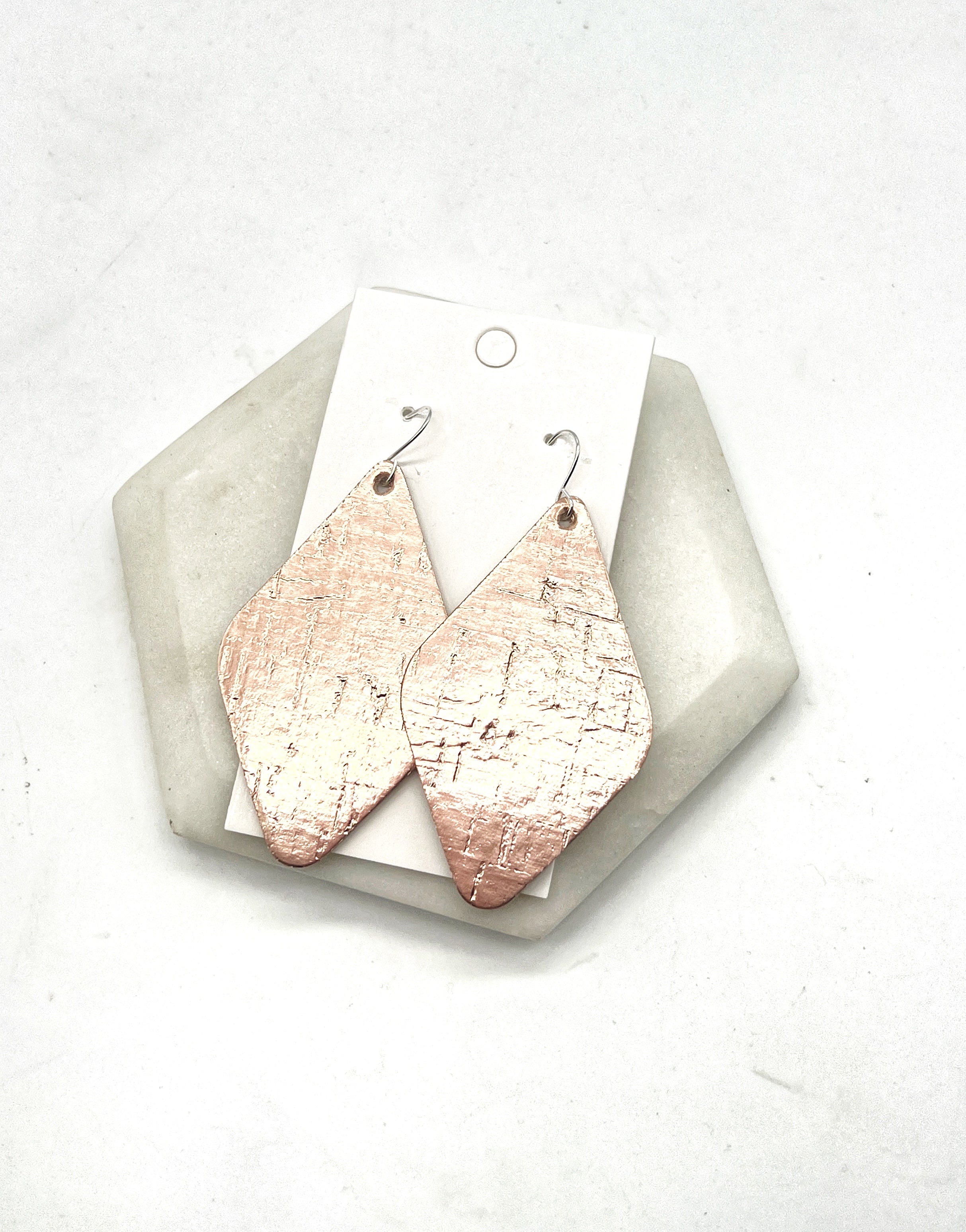 Rose Gold CorkLeather Diamond Earrings