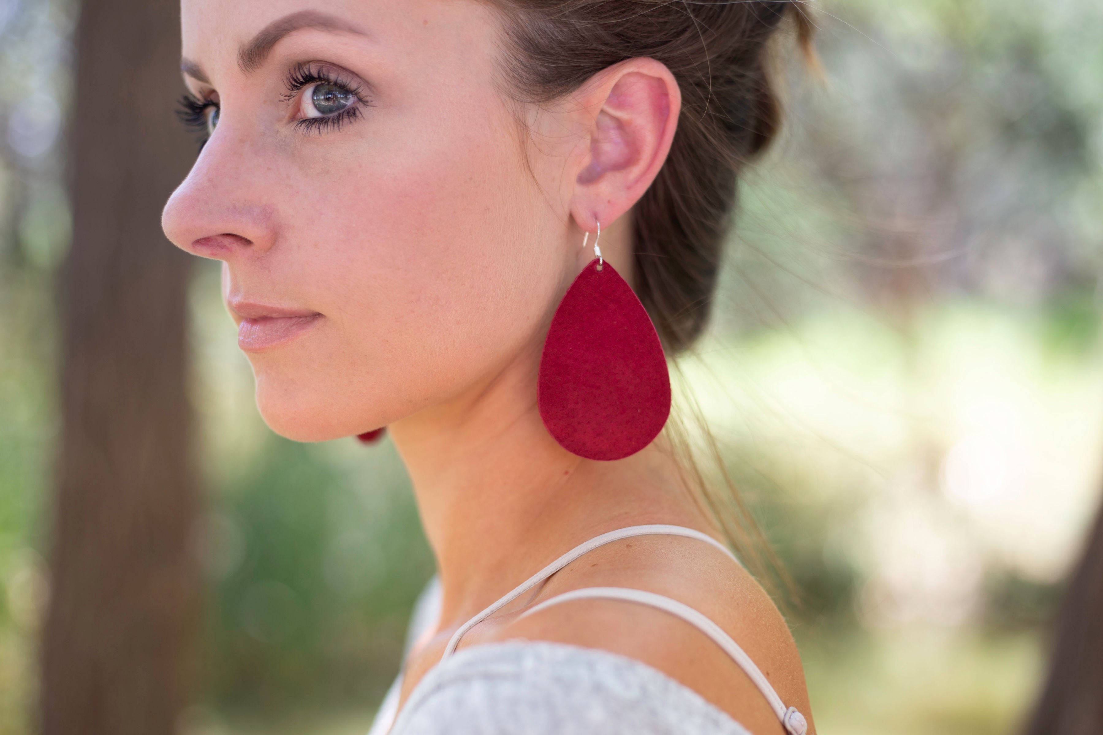 Berry Suede Leather Teardrop Earrings