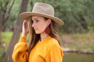 Rust Suede Leather Teardrop Earrings
