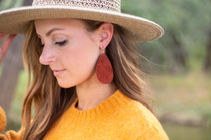 Rust Suede Leather Teardrop Earrings