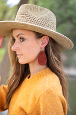 Rust Suede Leather Teardrop Earrings