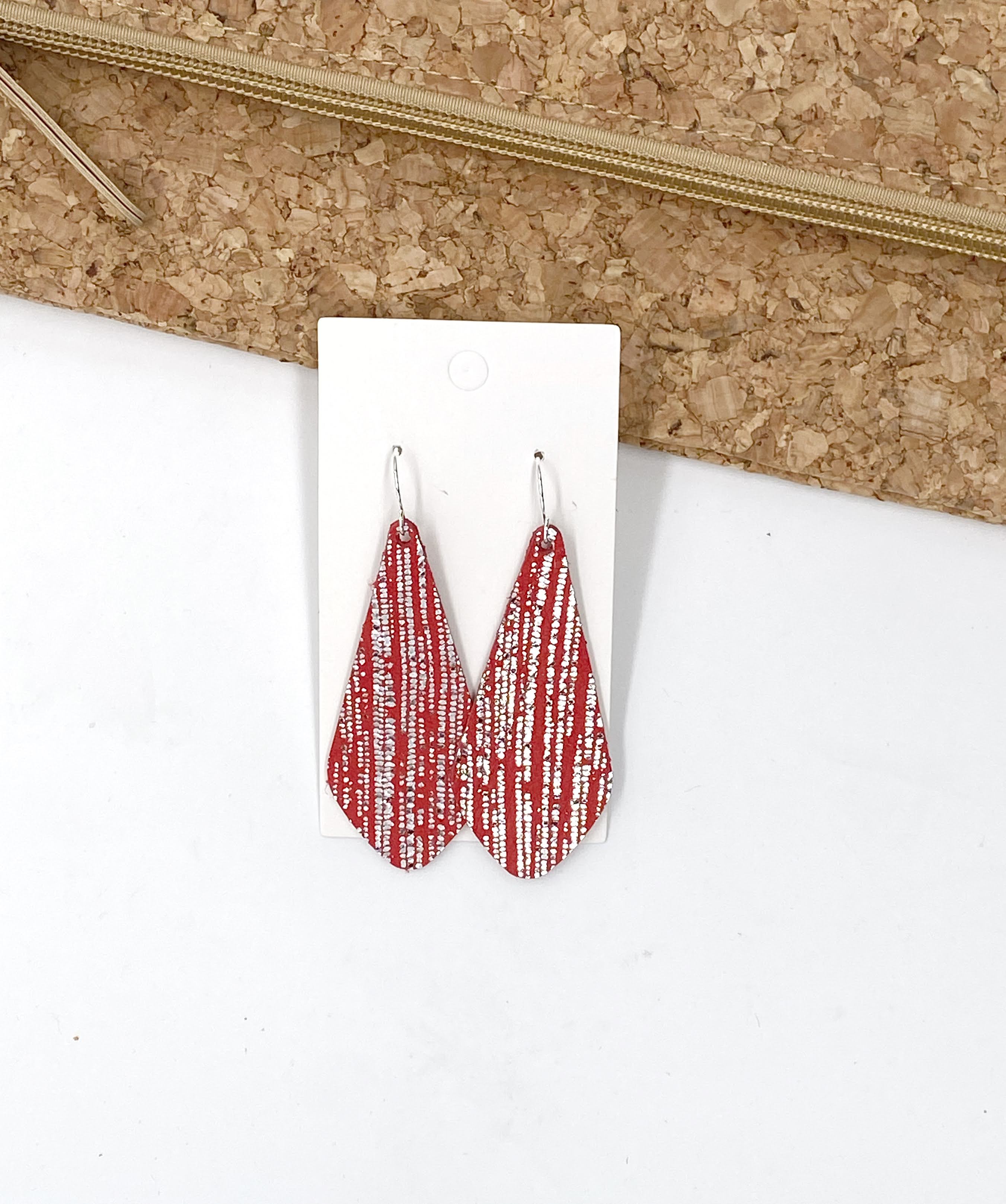 Red Silver The Em Leather Earrings