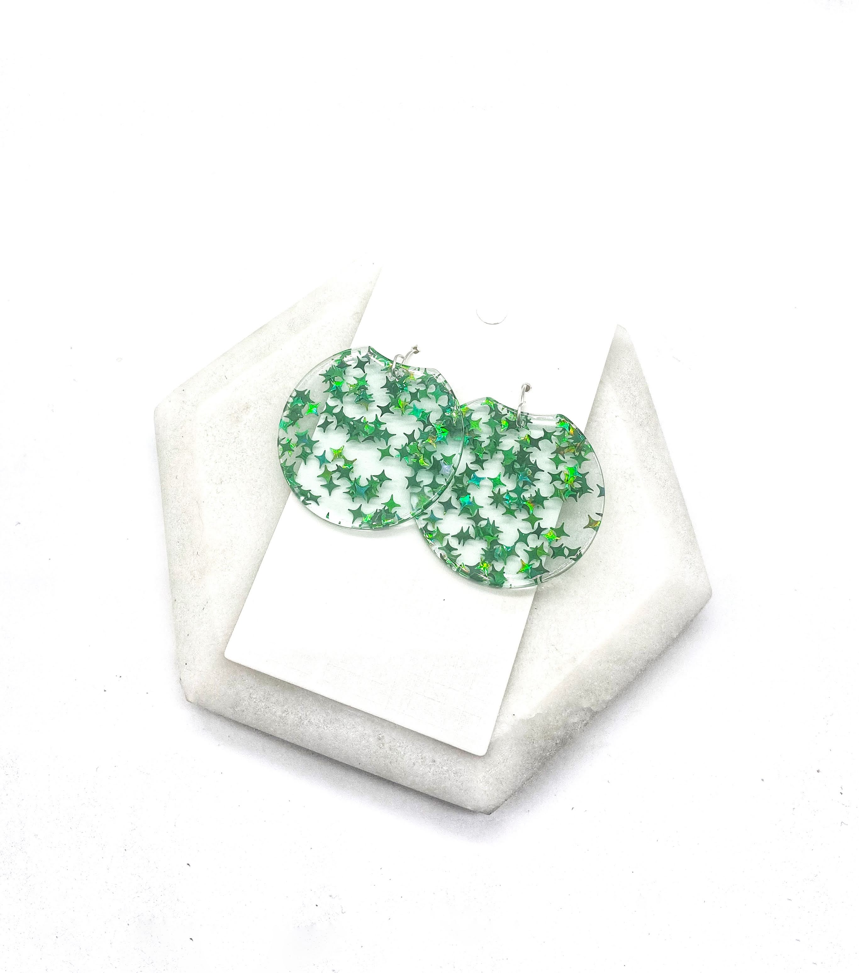 Green Star Crescent Acrylic Earrings
