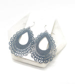 Grey Flourish Teardrop Metal Earrings