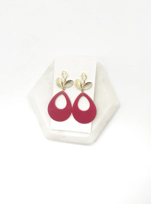 Red and Gold Leaf Teardrop Earrings
