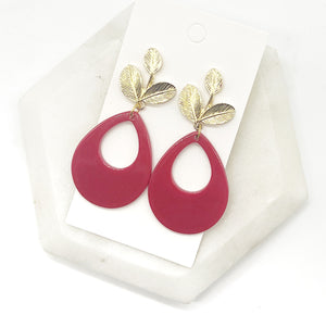 Red and Gold Leaf Teardrop Earrings