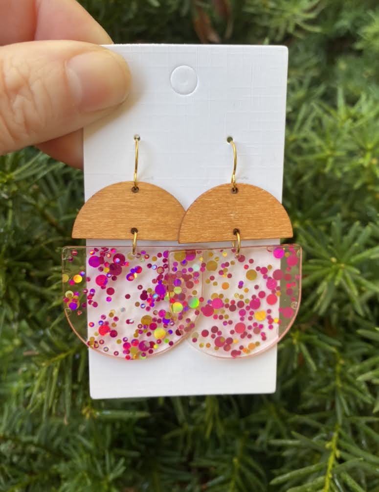 Pink Glitter Acrylic and Wood Deco Drops