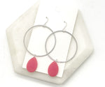 Pink Teardrop Silver Hoop Earrings