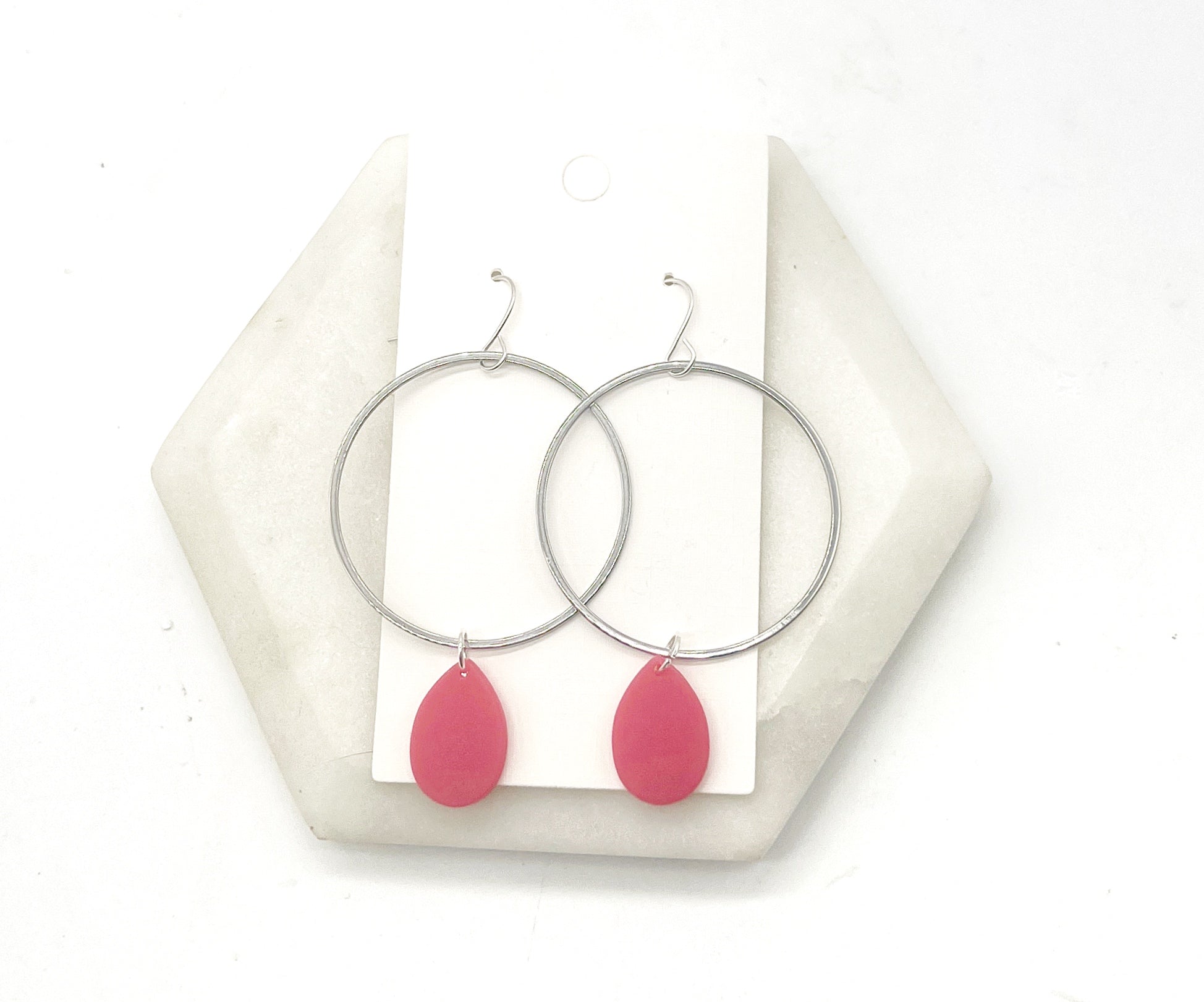 Pink Silver Hoop Acrylic Earrings