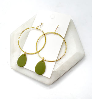Olive Green Gold Hoop Acrylic Earrings
