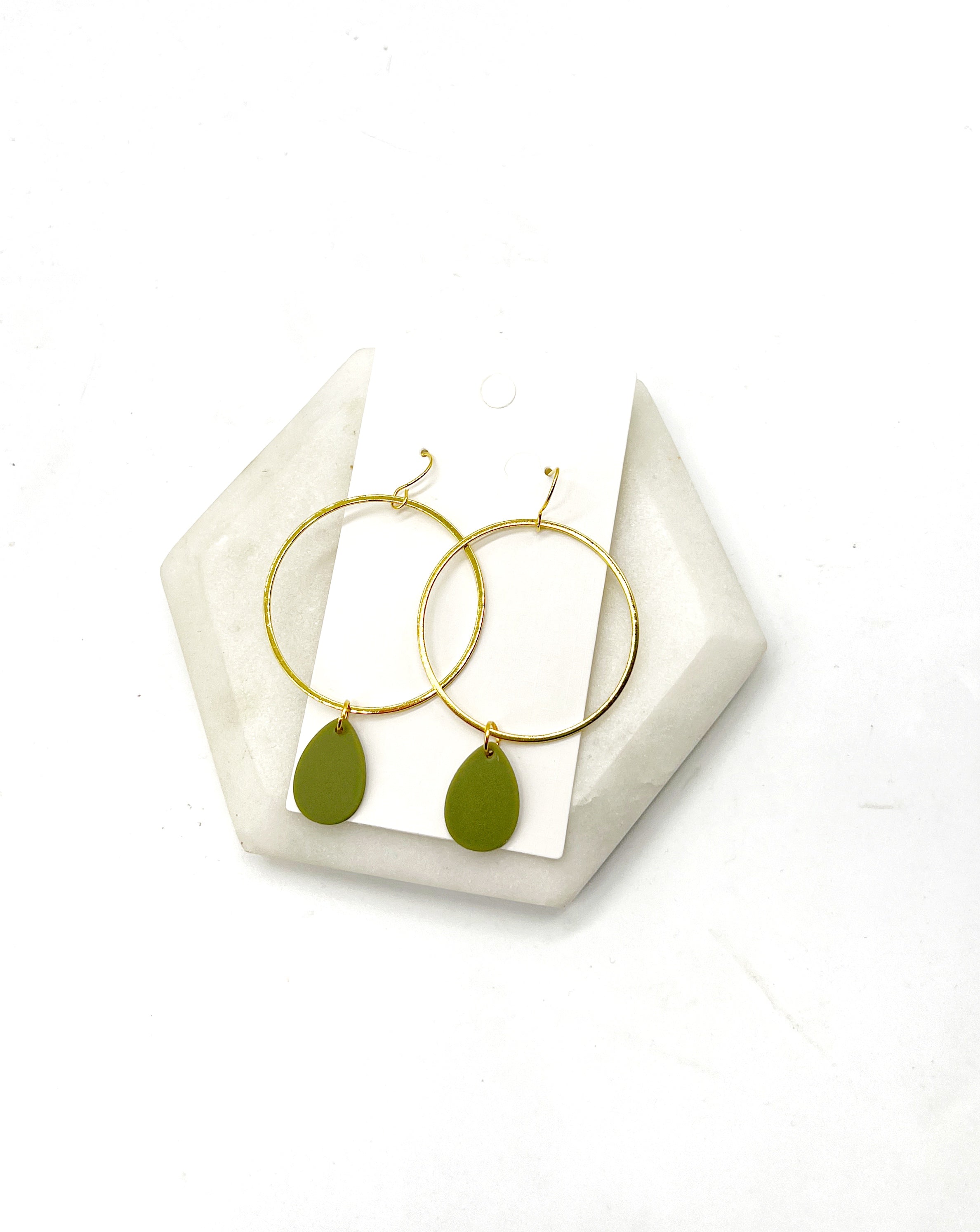 Olive Green Gold Hoop Acrylic Earrings