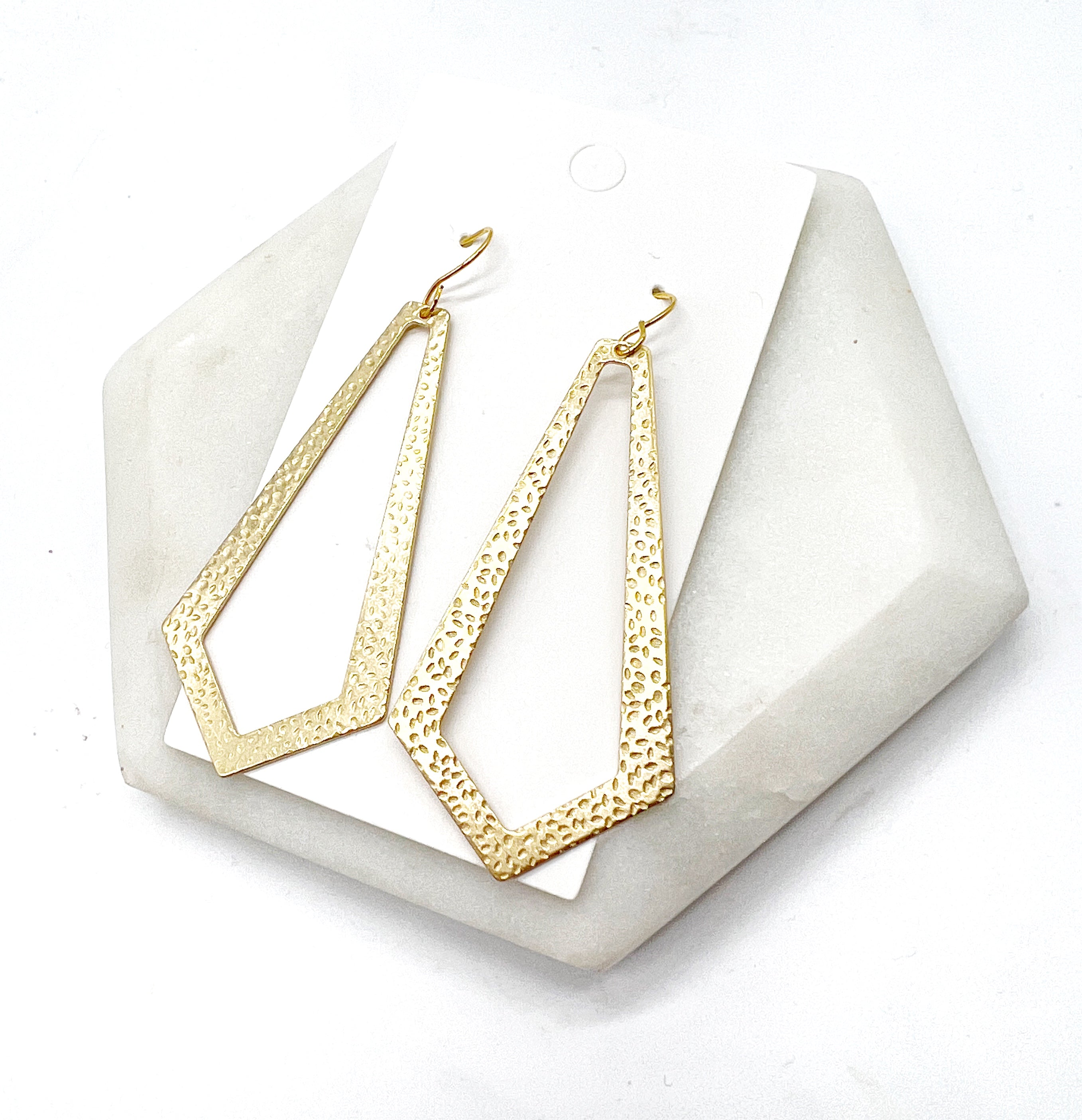 Gold Hammered Diamond Metal Earrings