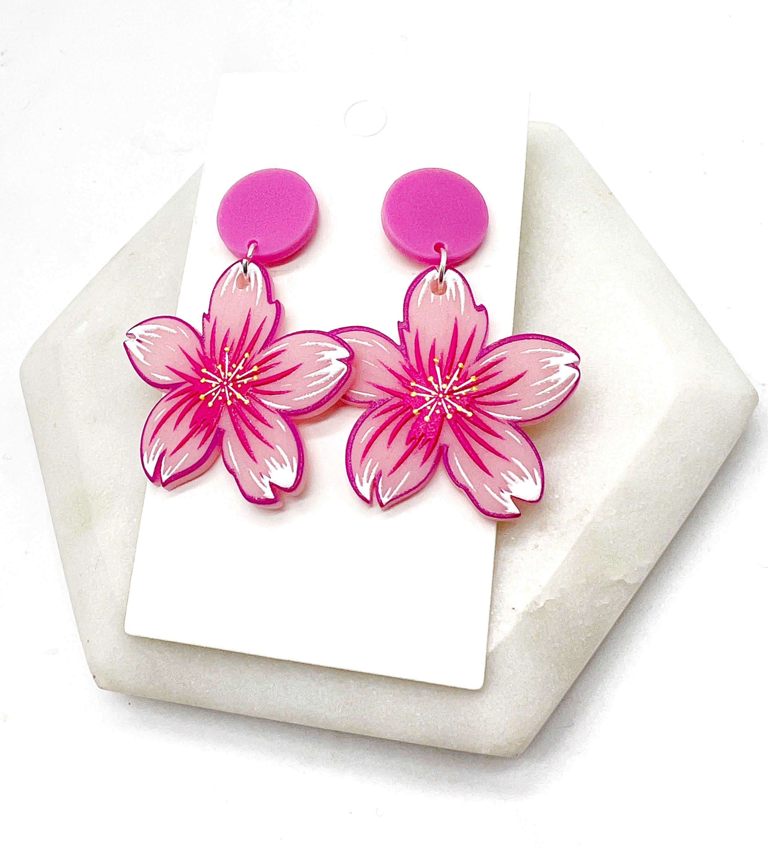 Pink Flower Acrylic Earrings