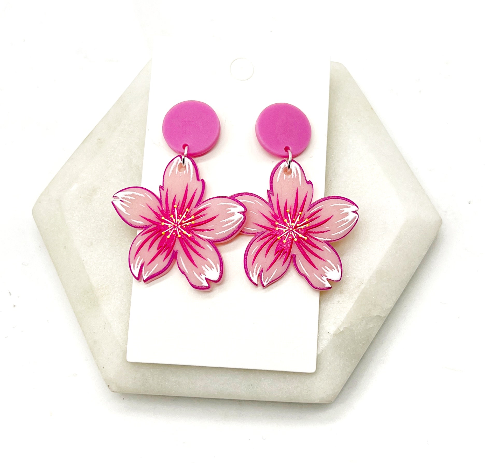 Pink Flower Acrylic Earrings