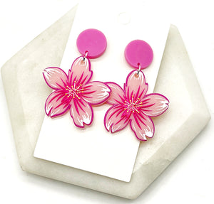 Pink Flower Acrylic Earrings
