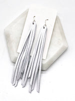 White Long Fringe Leather Earrings
