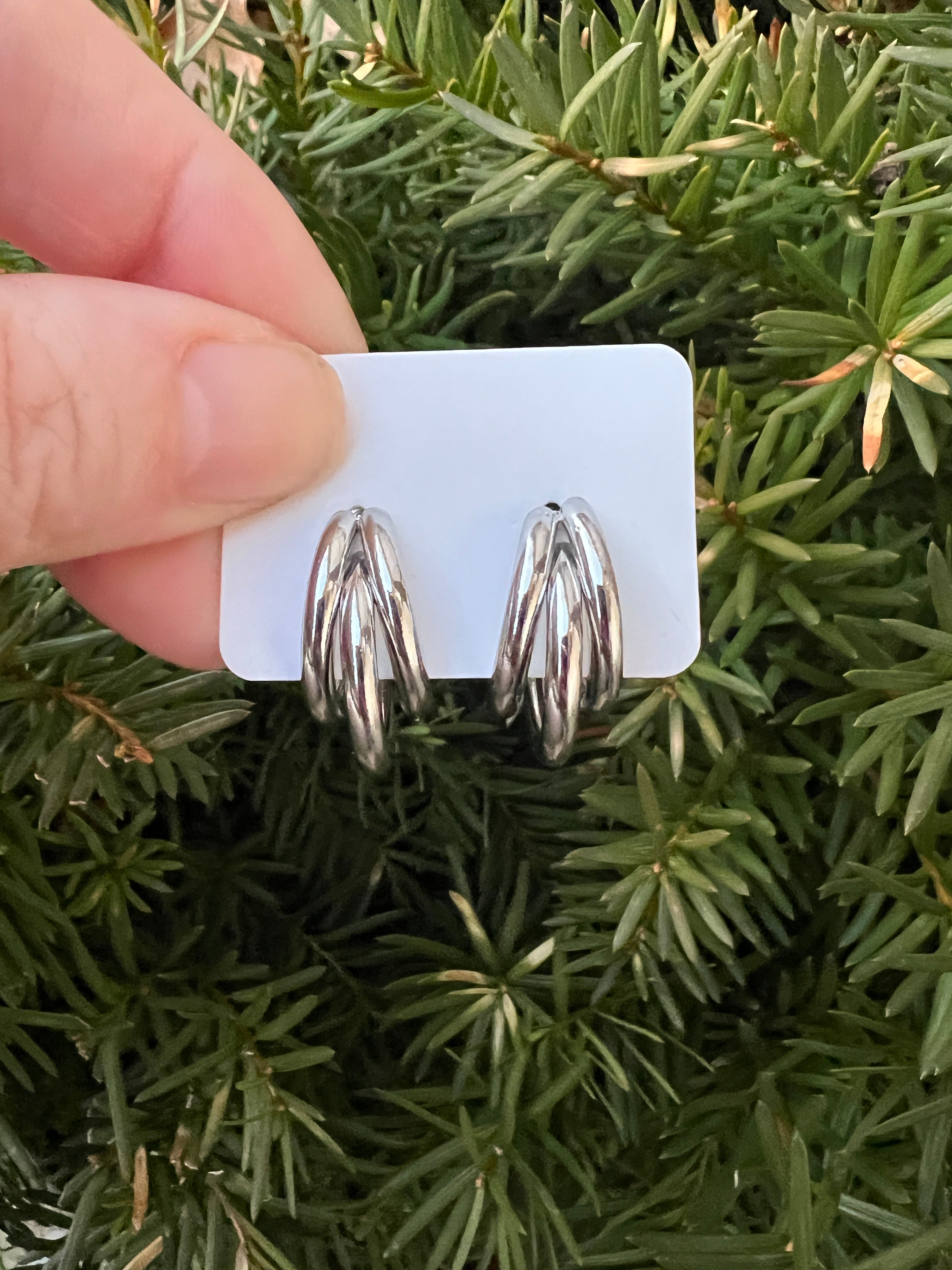 Silver Triple Hoop Earrings