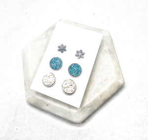 Frozen Winter Druzy Stud Trio Earrings