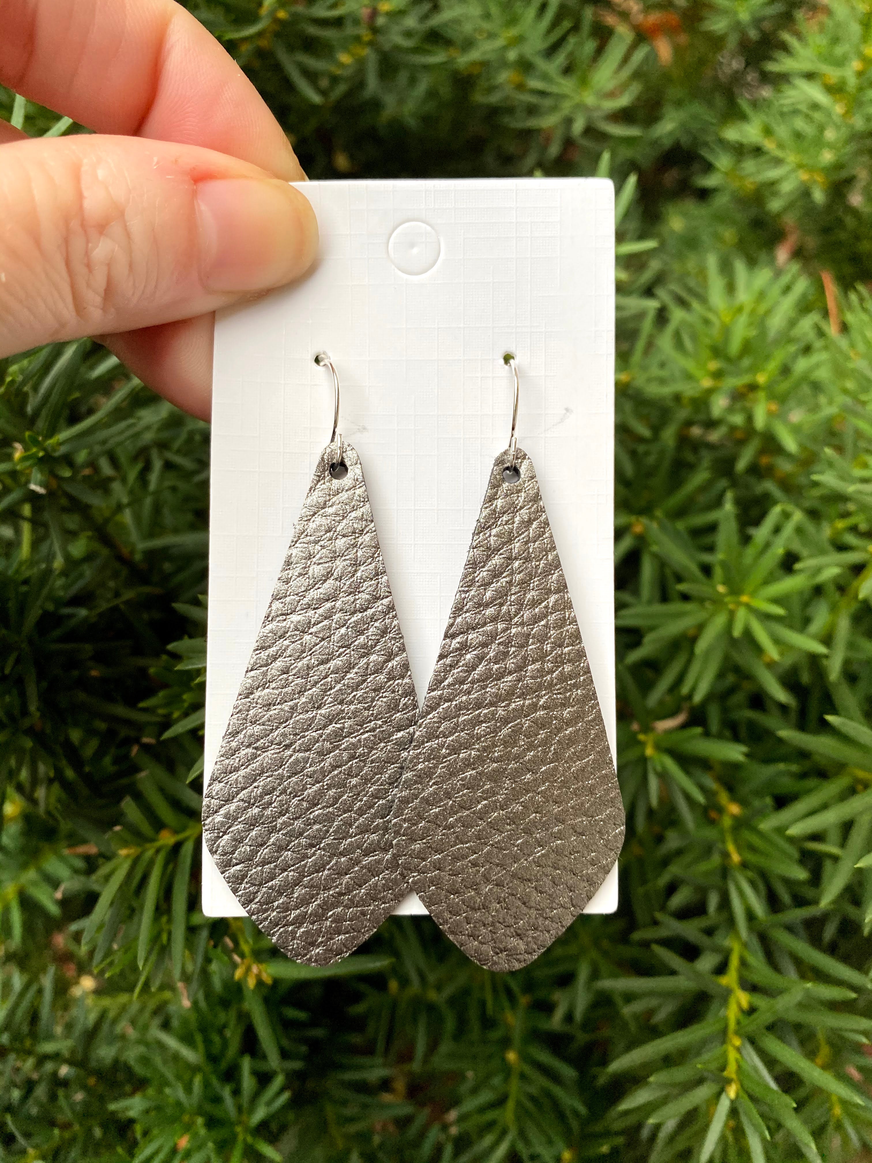 Hammered Gunmetal The Em Leather Earrings