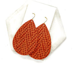 Rust Knit Leather Teardrop Earrings