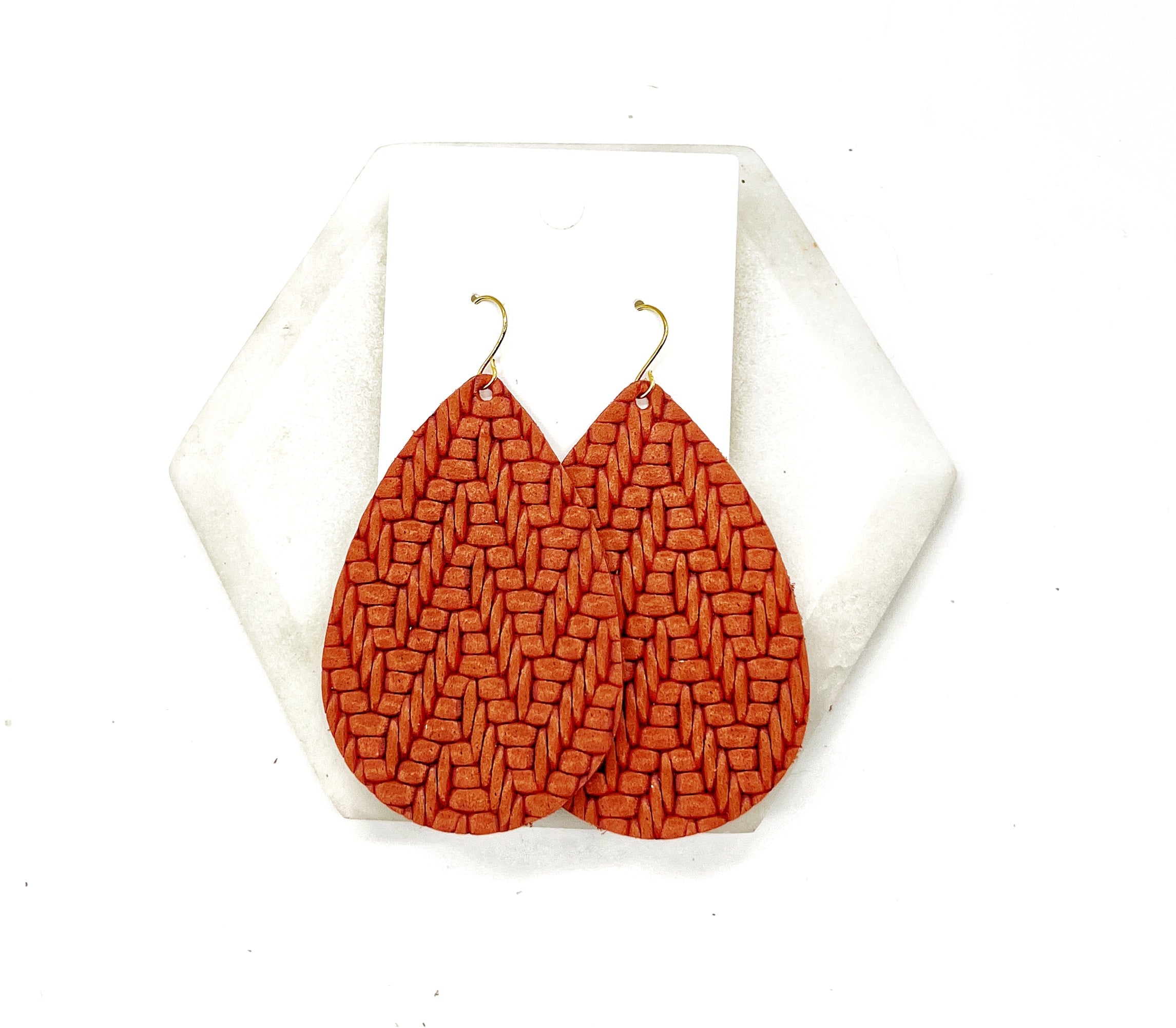 Rust Knit Leather Teardrop Earrings