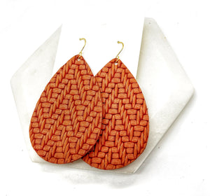 Rust Knit Leather Teardrop Earrings