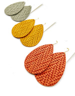 Mustard Yellow Knit Leather Teardrop Earrings