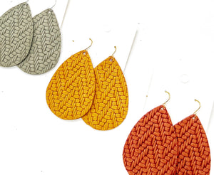 Rust Knit Leather Teardrop Earrings