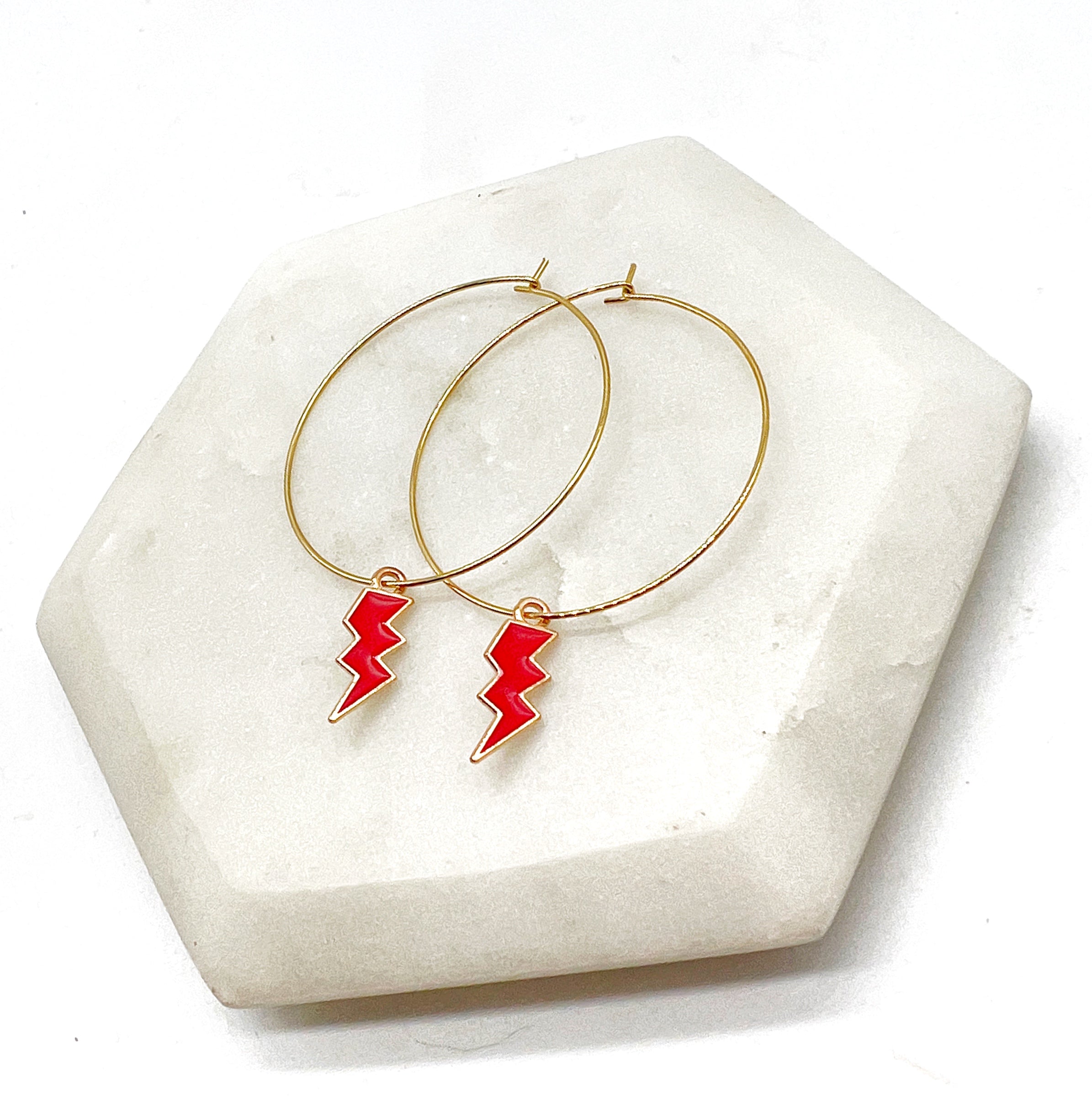 Red Lightning Bolt Hoop Earrings