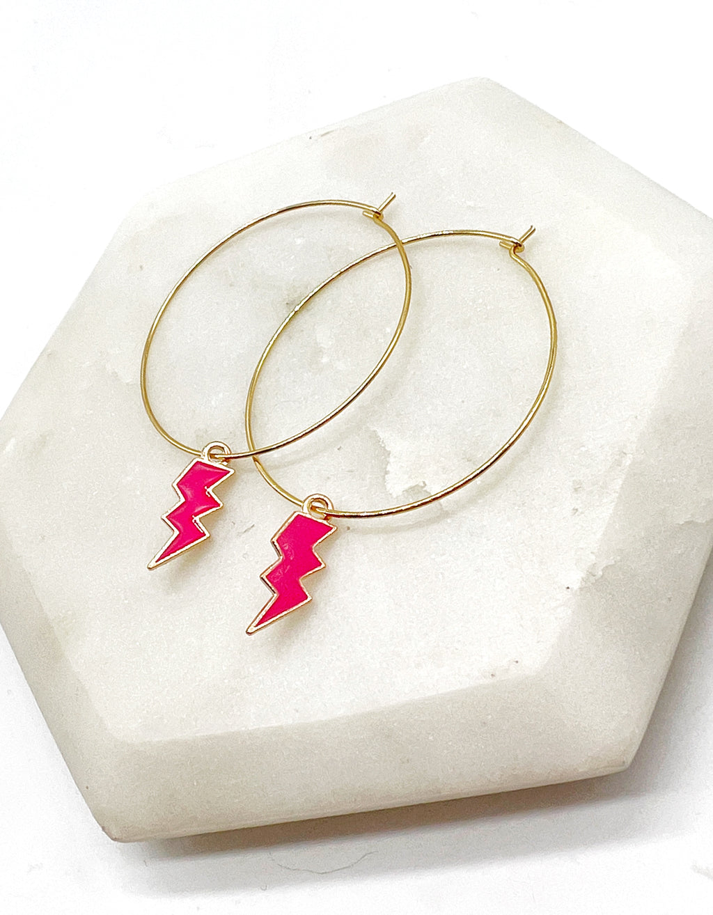 Hot Pink Lightning Bolt Hoop Earrings