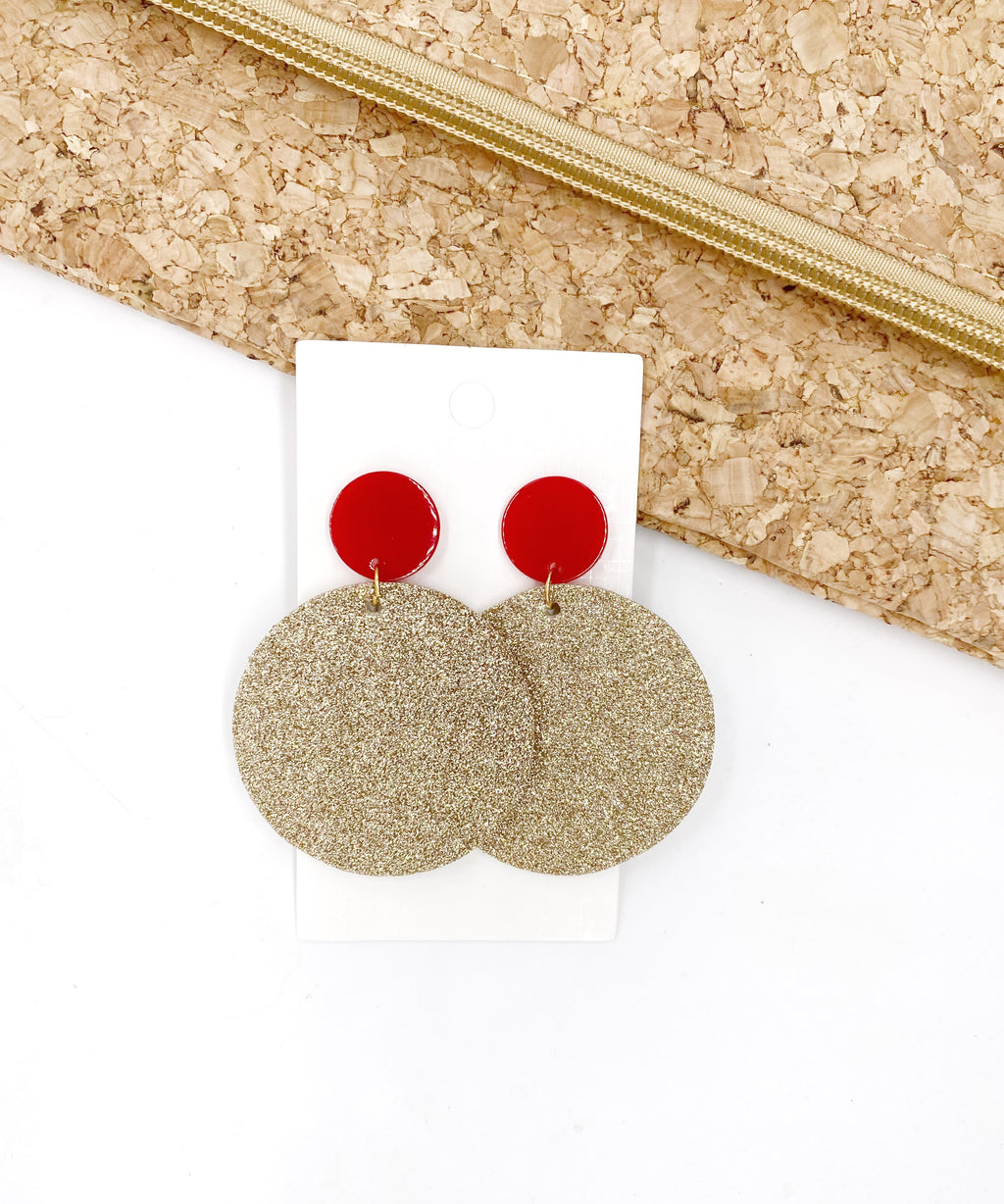 Gold Glitter Disc Post Earrings