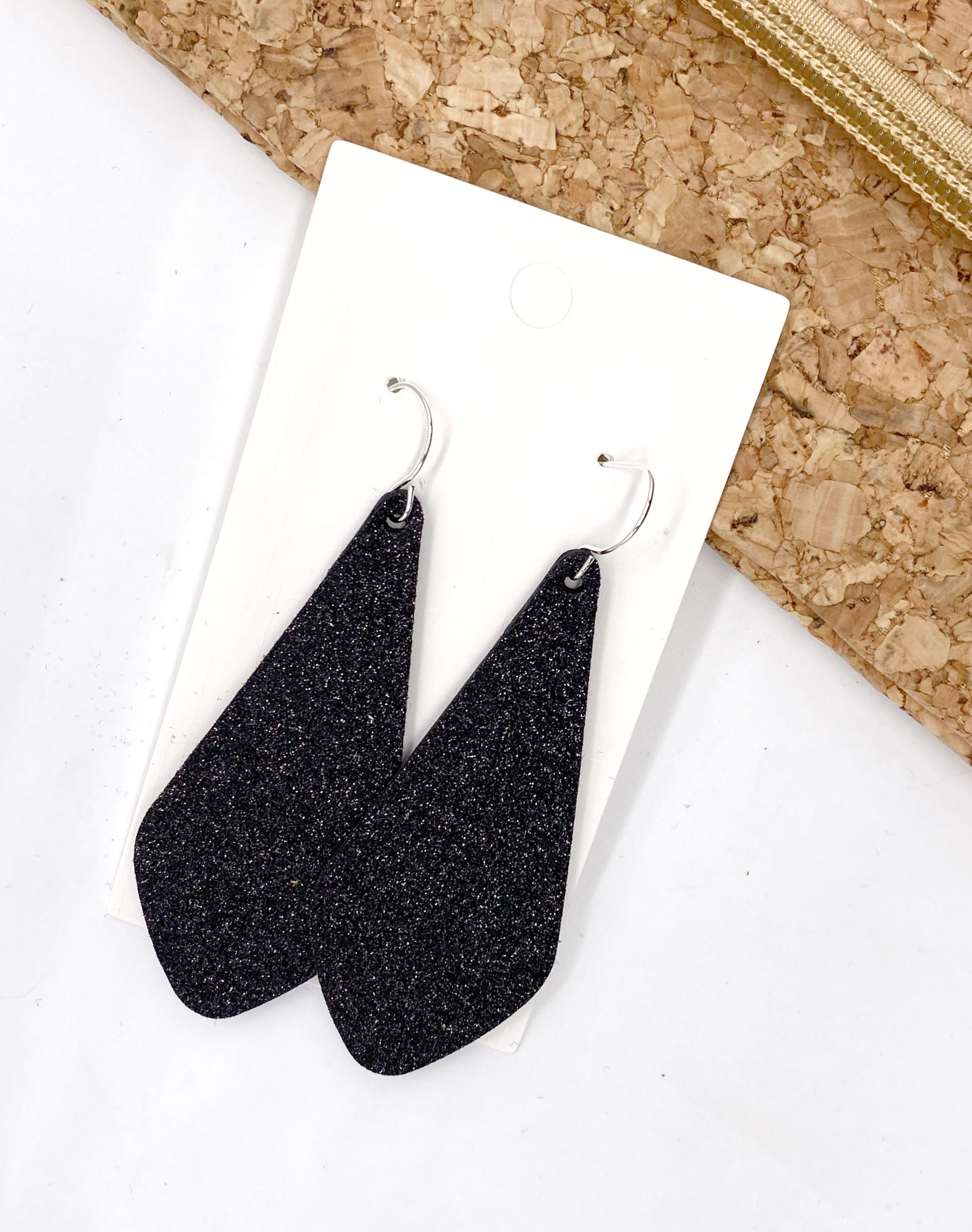 Black Glitter The Em Leather Earrings