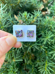 Multicolor Gem Square Stud Earrings