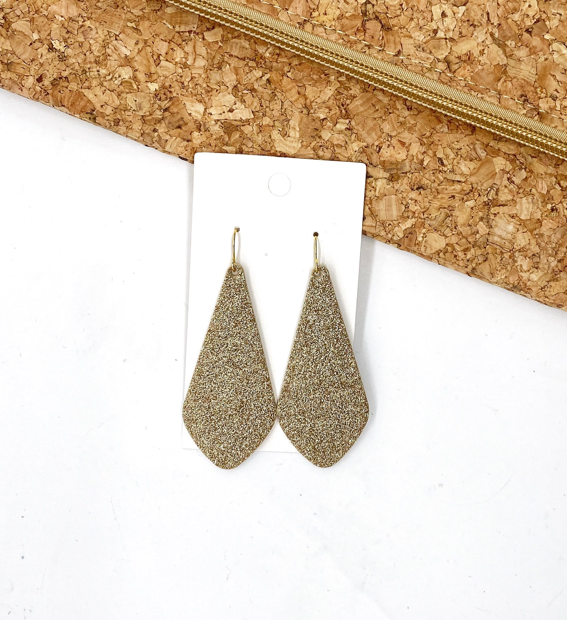 Gold Glitter The Em Leather Earrings