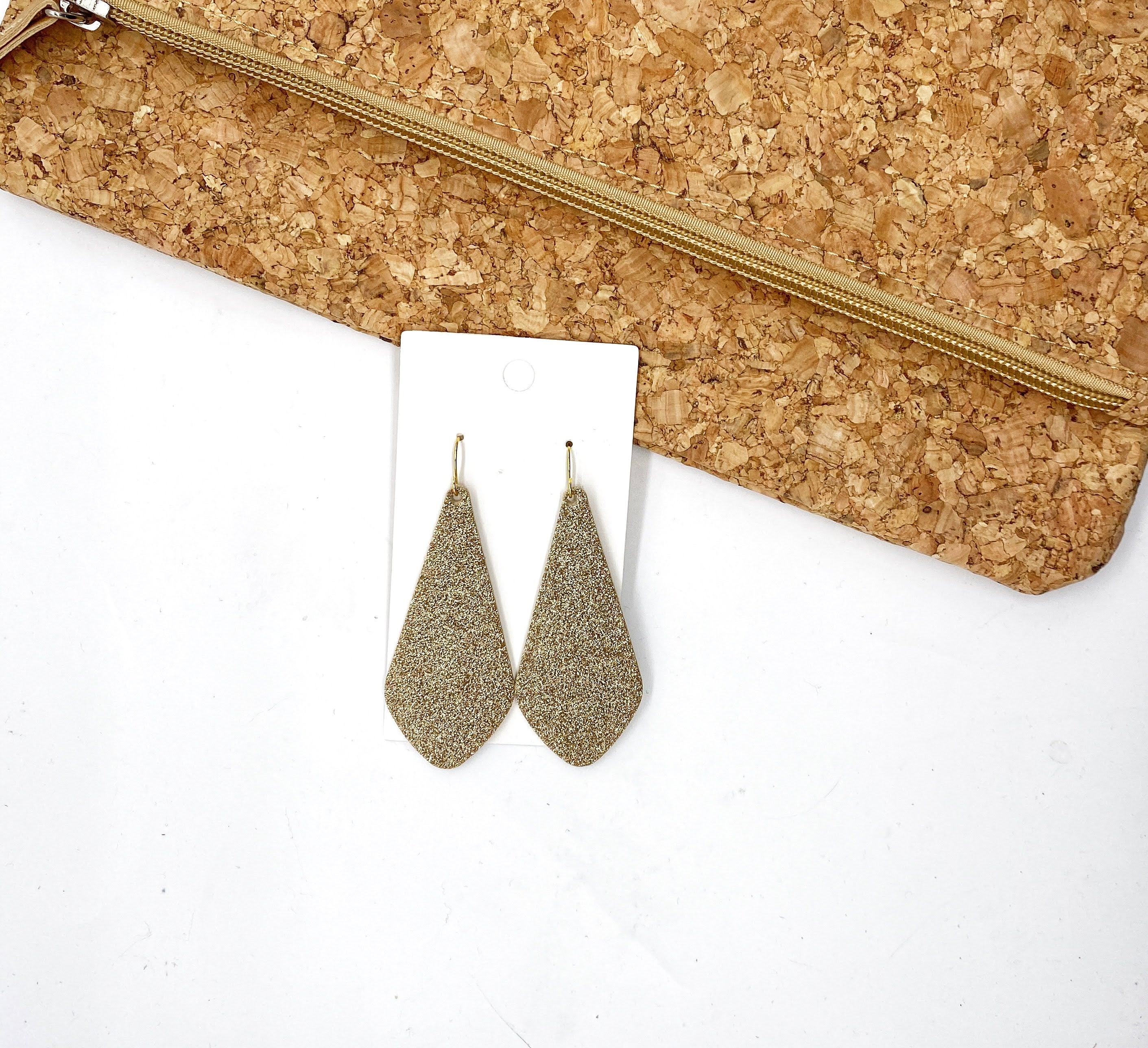 Gold Glitter The Em Leather Earrings