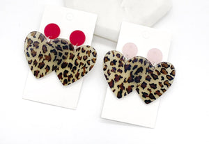 Red Leopard Heart Acrylic Earrings