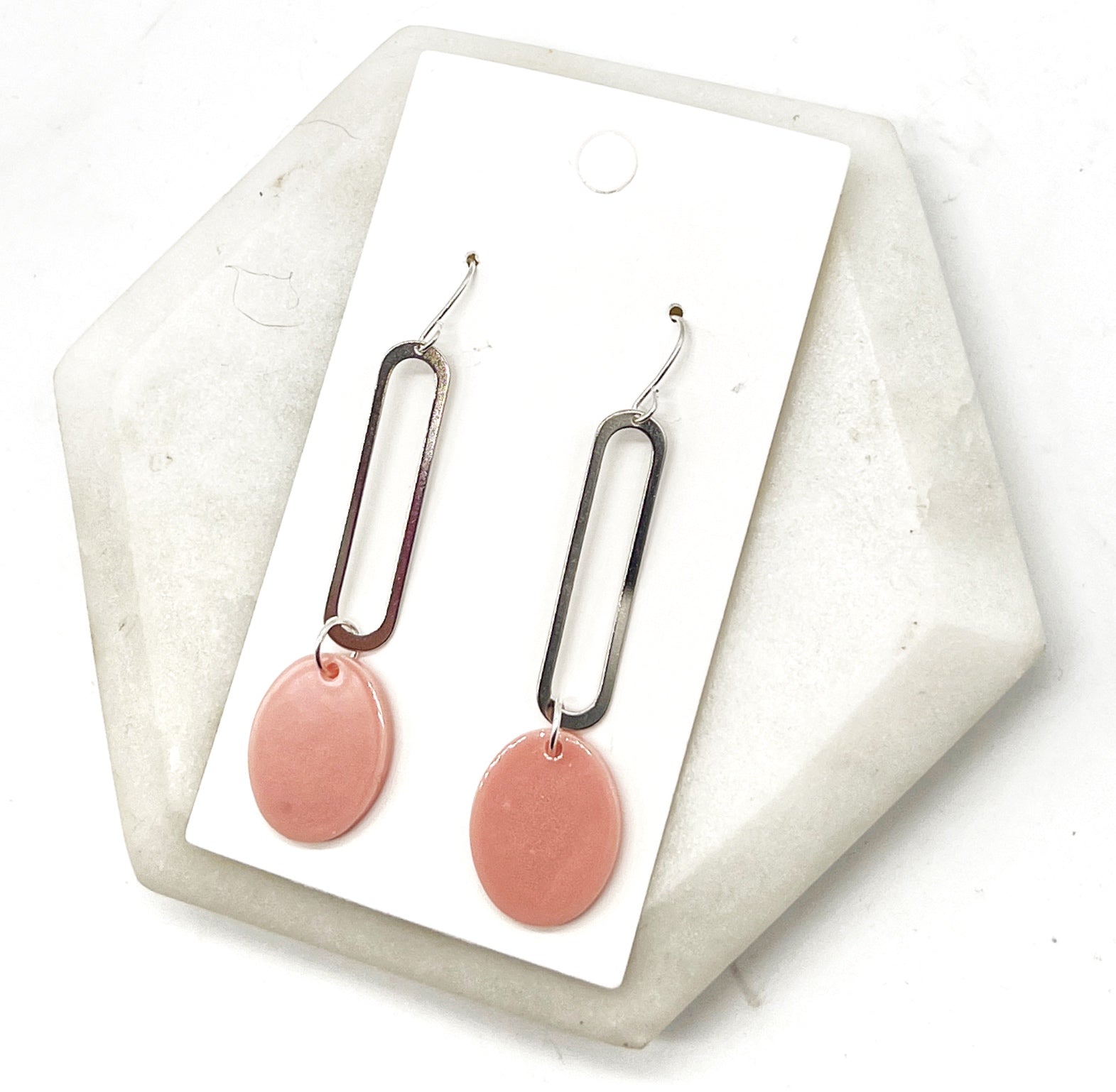 Peach Disc Long Drop Earrings